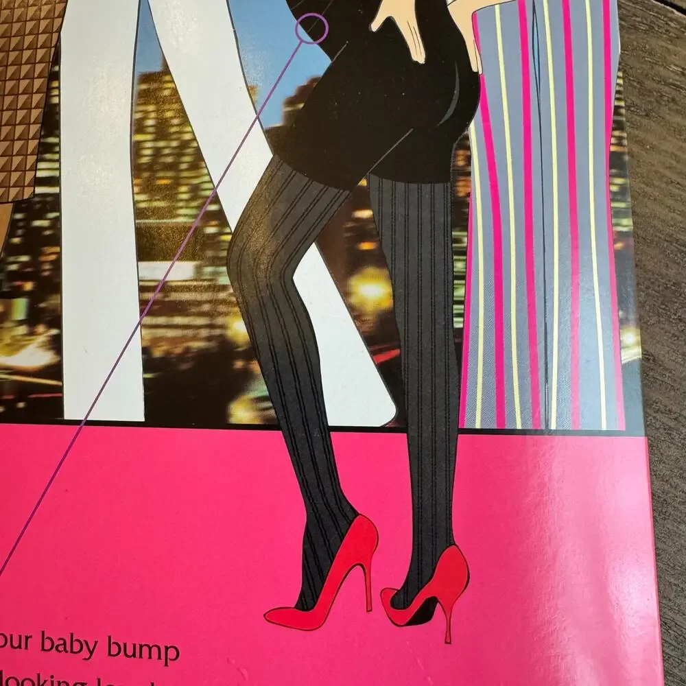 SPANX Marvelous Mama Maternity Tights Size 3 Black Opaque Stripes Shaping NEW